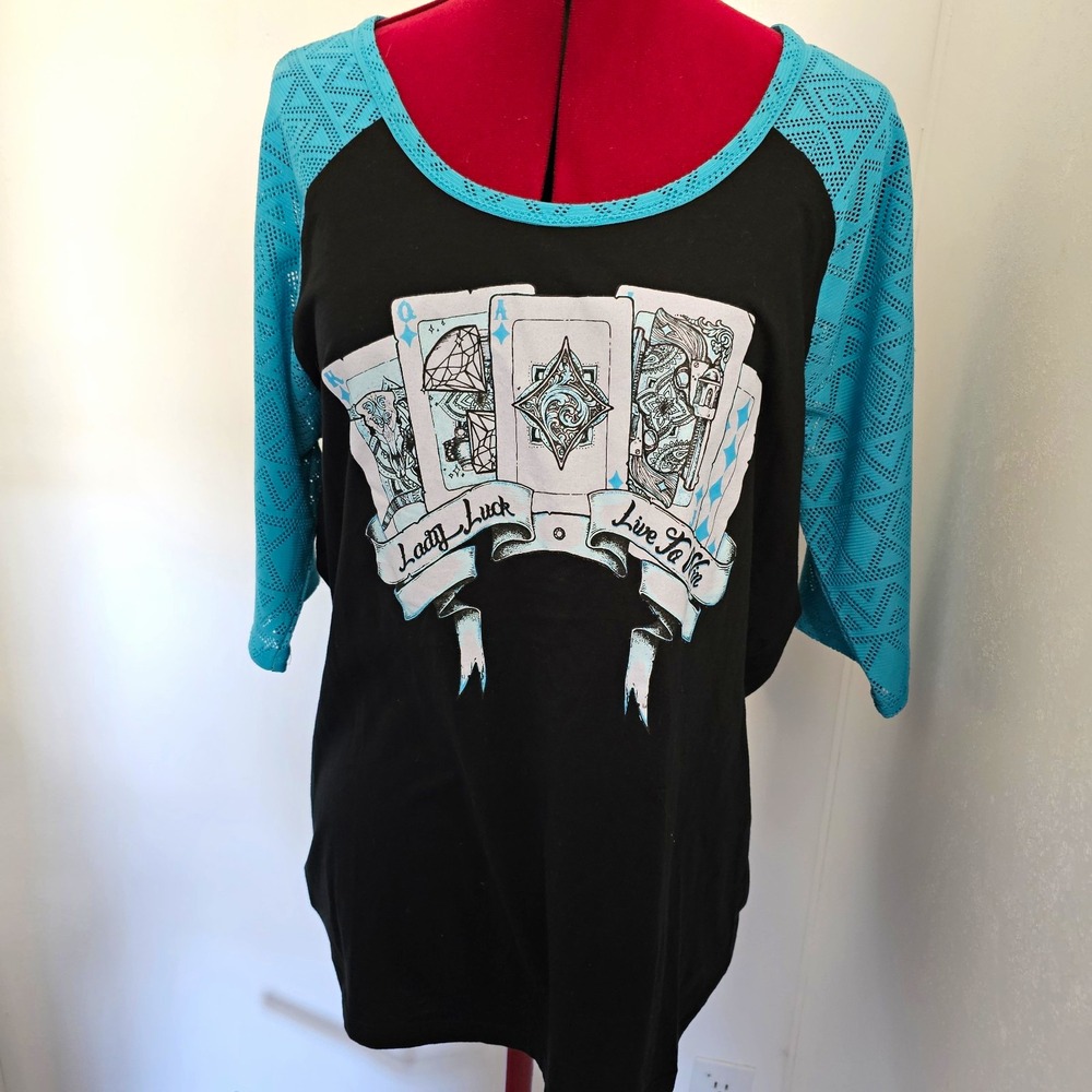 Cruel Girl Lady Luck Western Lace Raglan Tee XXL